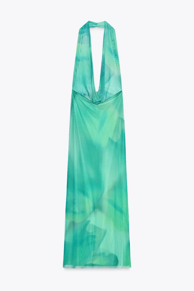 PRINTED TULLE LONG DRESS