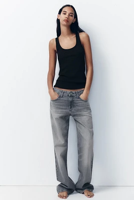 JEAN TRF COUPE LARGE À TAILLE MI-HAUTE LONG