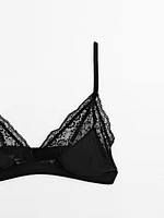 Triangle bra with blonde lace detail - Studio
