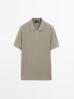 Cotton knit quarter-zip polo shirt