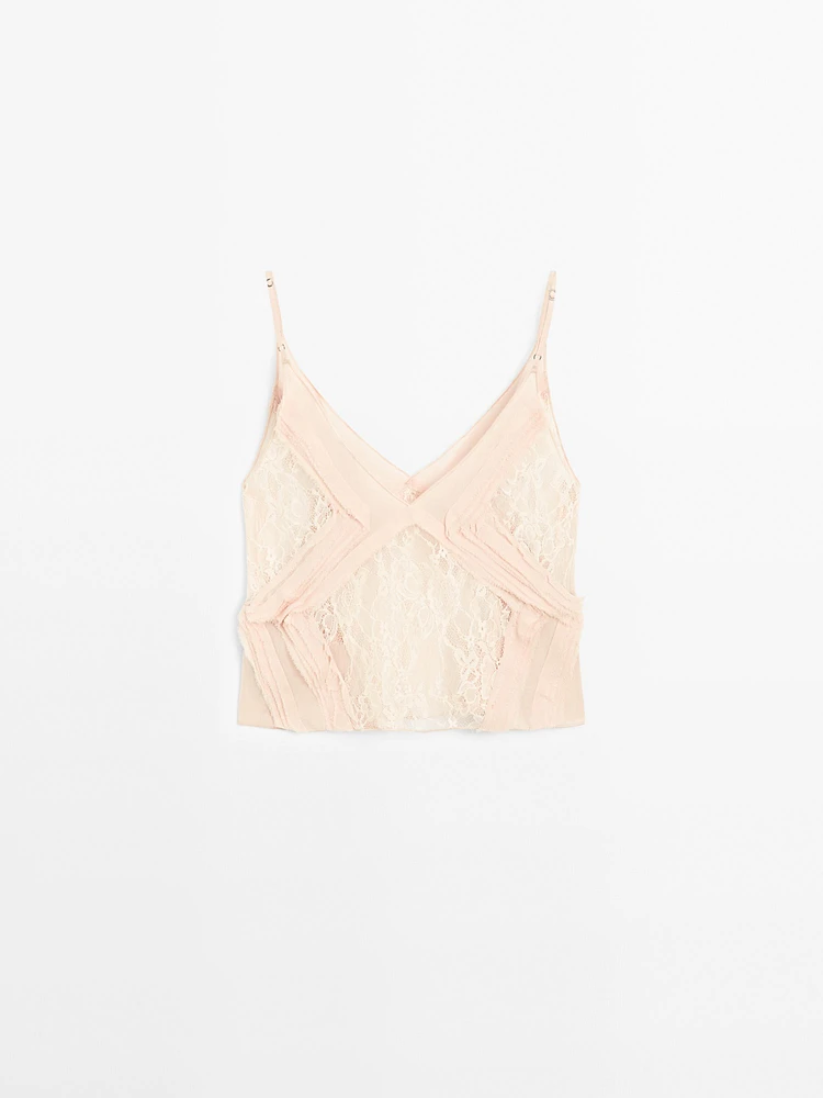 Semi-sheer lace camisole top