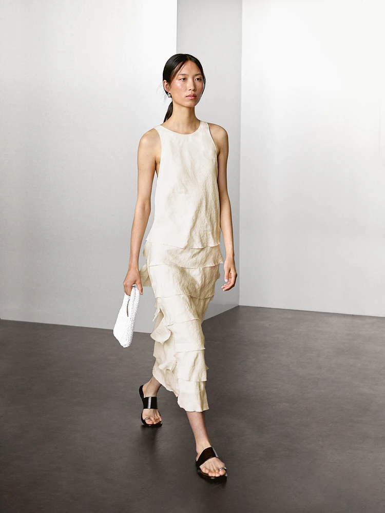 Robe longue fluide à volants