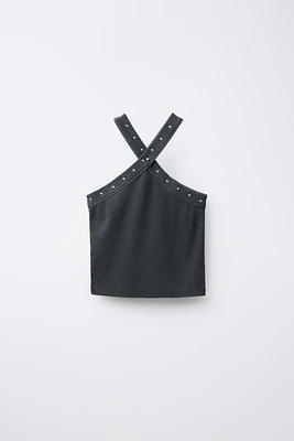 TOP HALTER CLOUS EFFET DÉLAVÉ