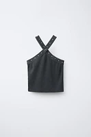 WASHED-EFFECT STUDDED HALTER TOP