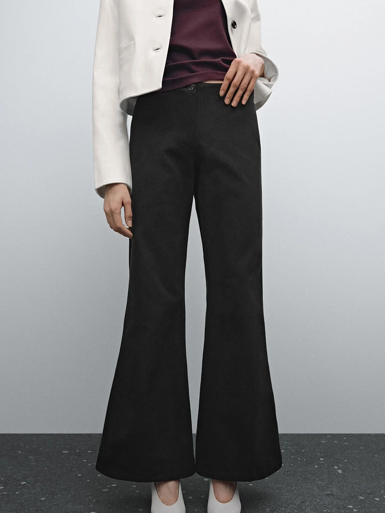 Wide-leg cotton trousers with striped detail