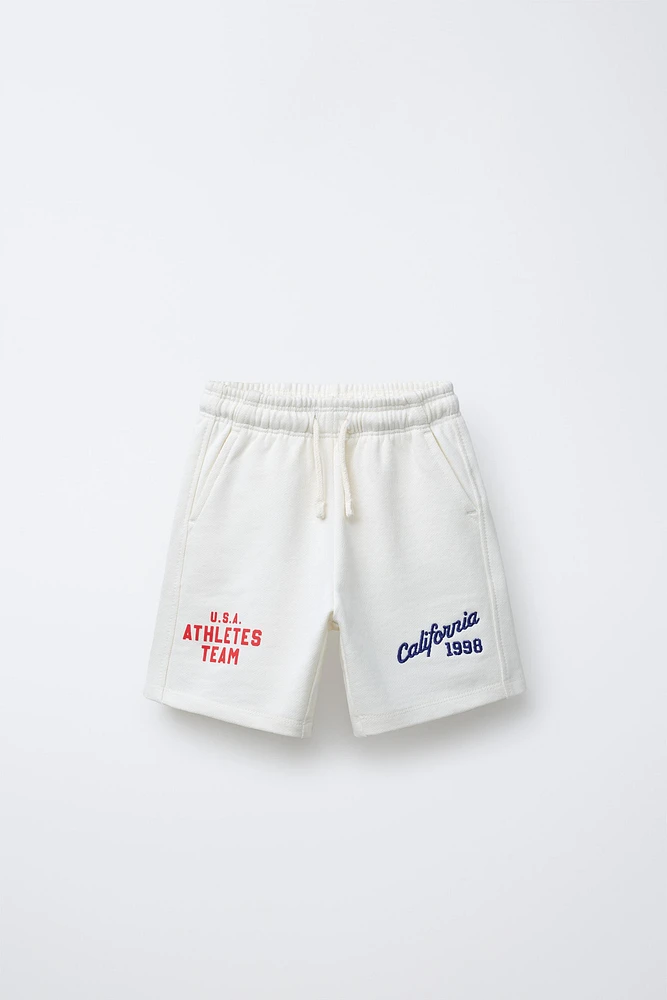 EMBROIDERED TEXT SHORTS