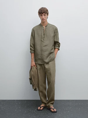 Chemise col mao lin délavé