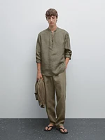 Chemise col mao lin délavé