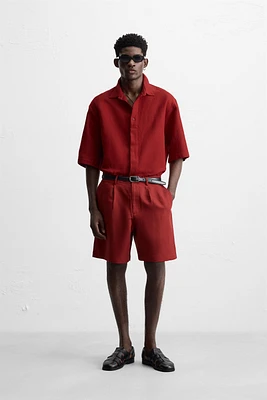 COTTON LINEN TEXTURED BERMUDA SHORTS