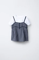 PLAID COMBINATION TOP