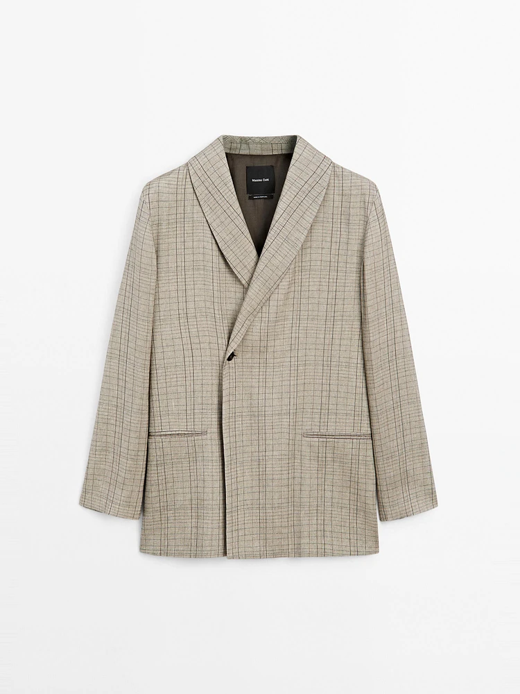 Blazer col smoking imprimé à carreaux