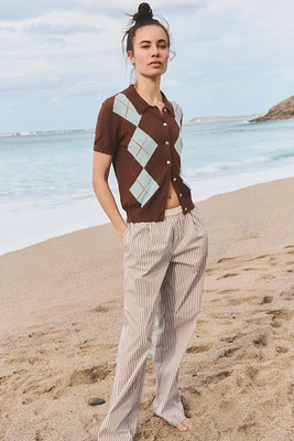 DIAMOND KNIT POLO TOP