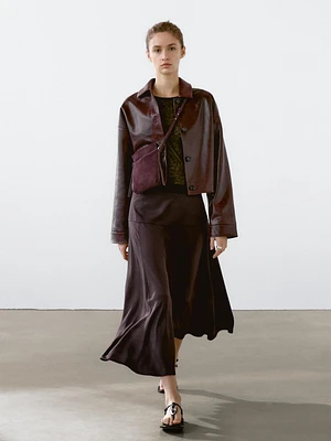 Satin midi skirt with yoke detail