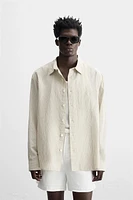 LINEN-COTTON STRIPED PATCHWORK SHIRT