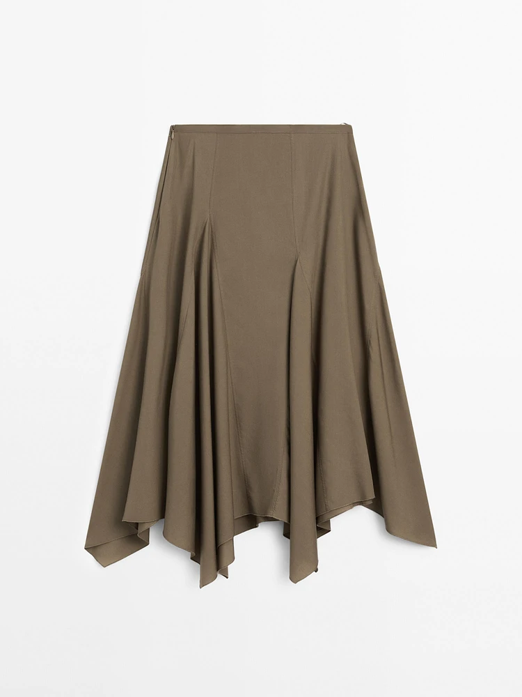 Asymmetric flounce midi skirt