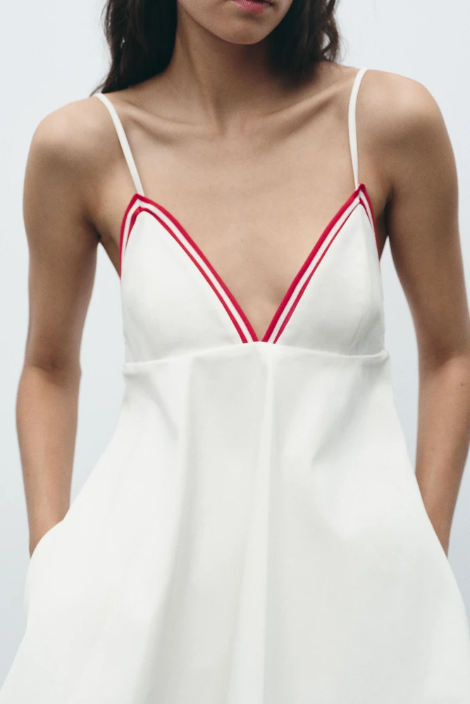 SHORT DRESS WITH CONTRASTING RIB TRIM