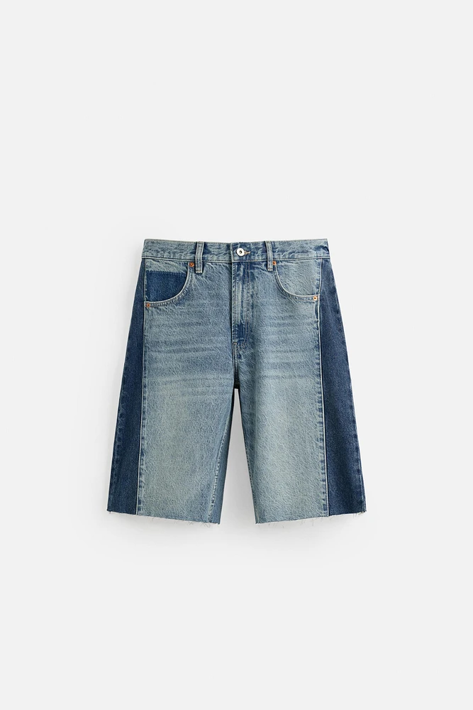 CONTRAST BANDS DENIM SHORTS