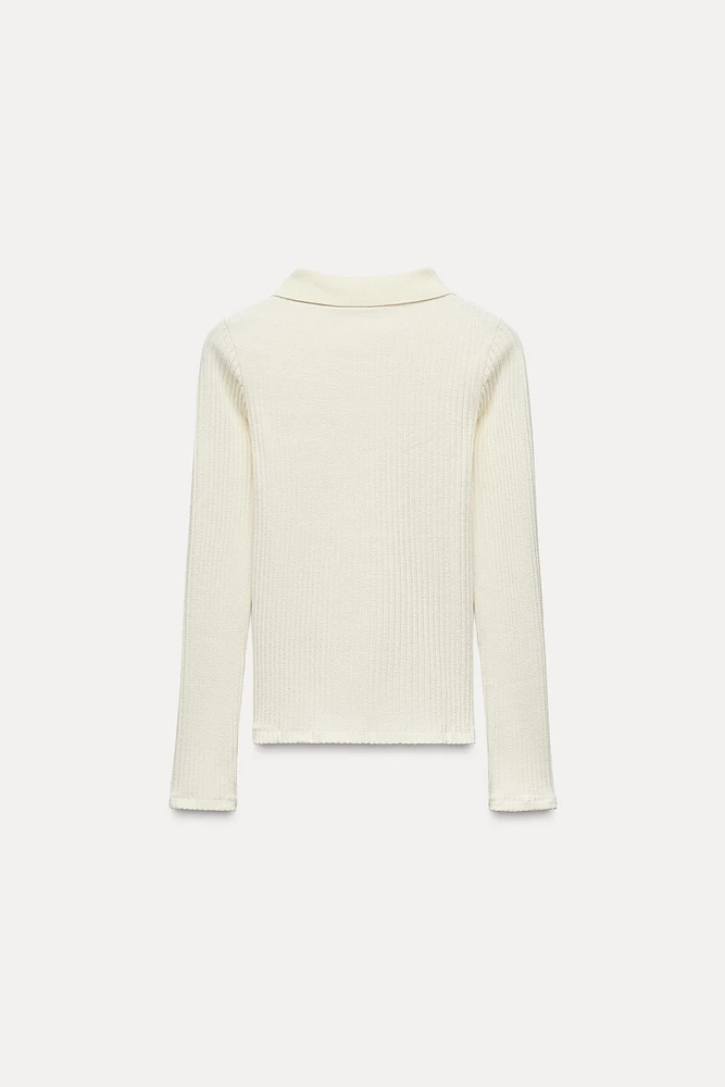CABLE KNIT POLO TOP