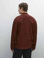 Suede leather stand collar jacket