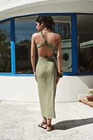 ASYMMETRIC MIDI DRESS WITH LINEN