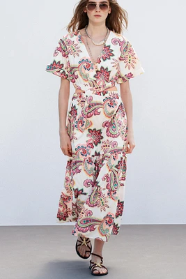 CUT OUT PRINTED POPLIN DRESS