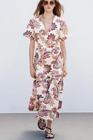 CUT OUT PRINTED POPLIN DRESS