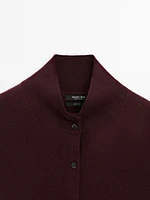 Wool mock turtleneck cardigan