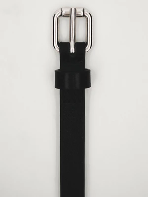 Thin leather belt with square buckle