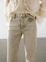 Mid-rise straight-leg cotton blend jeans