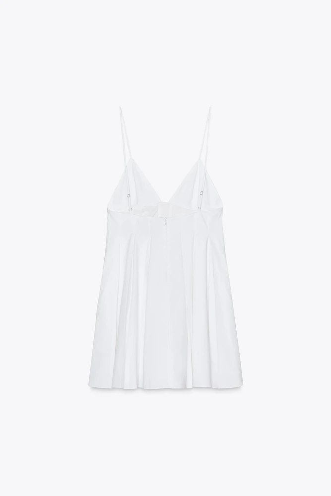 PLEATED POPLIN MINI DRESS
