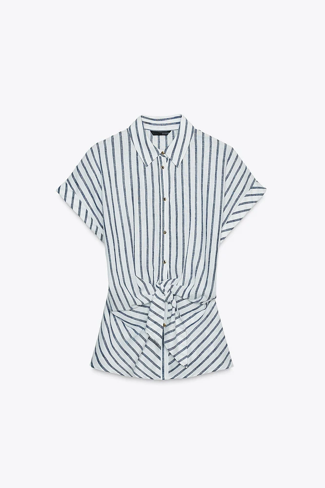 CHEMISE À RAYURES NŒUD AVEC LIN