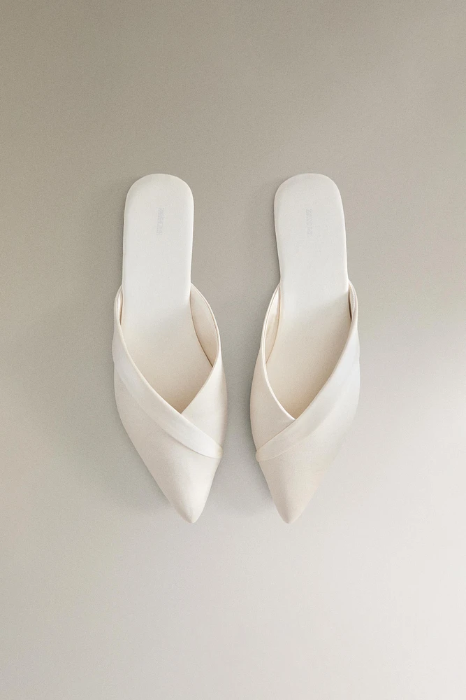 PLEATED SATEEN MULE SLIPPERS