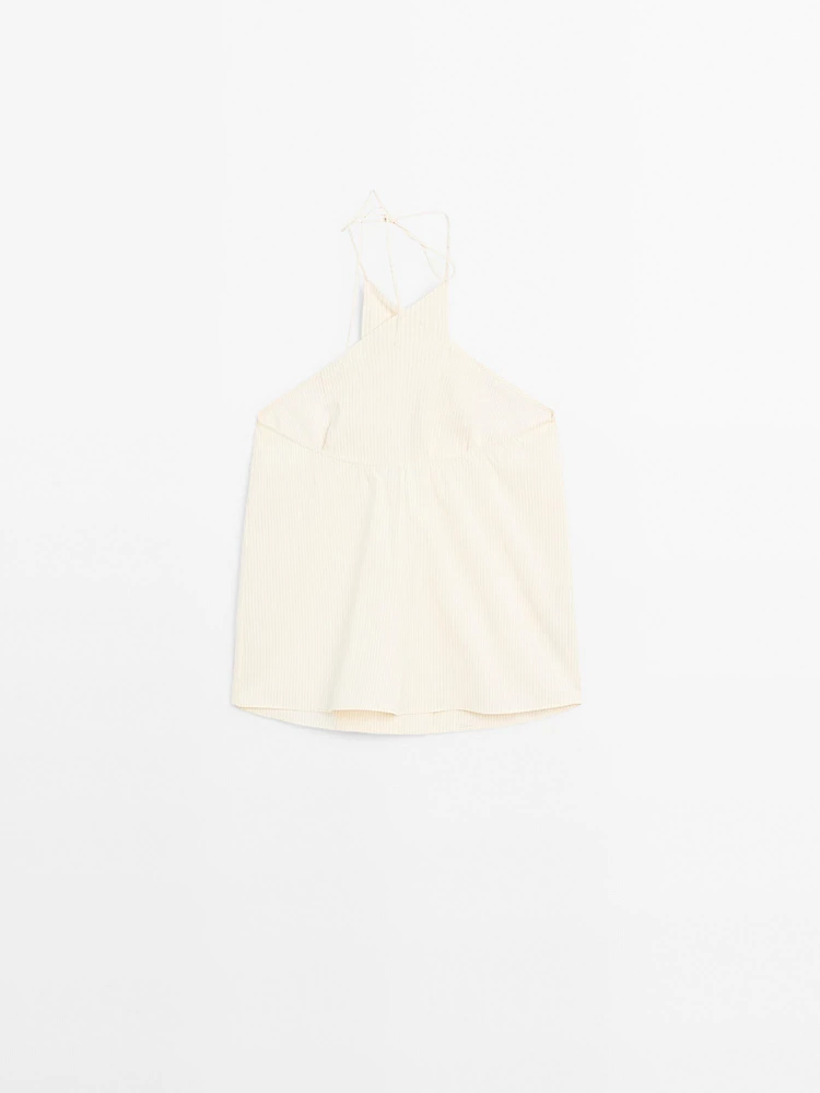 Striped cotton blend halter top