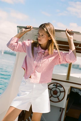 STRIPED HIGH NECK SHIRT