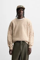 HEATHERED RIPPED EFFECT SWEATER