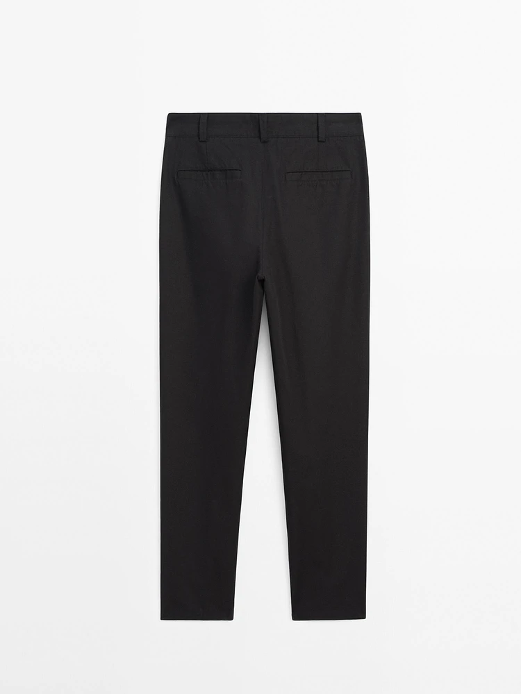 Cotton blend relaxed fit trousers