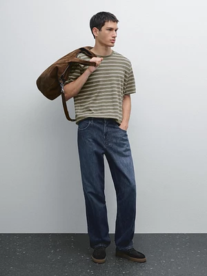 Striped cotton and linen t-shirt