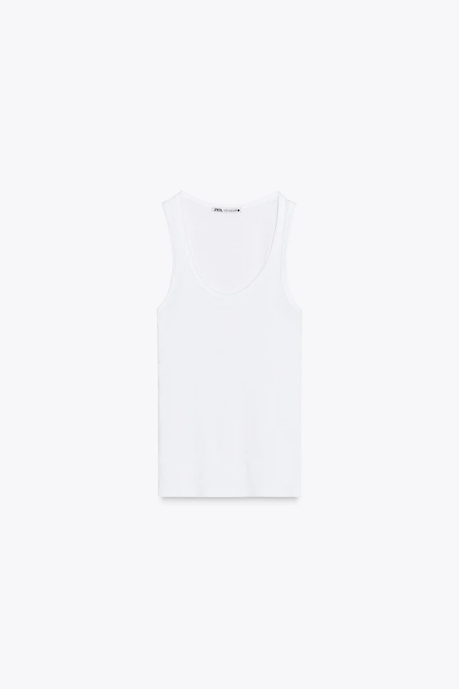 T-SHIRT SANS MANCHES EN COTON CÔTELÉ