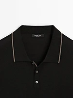 Knit polo shirt with coloured collar detail