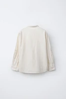 STRIPED LINEN MANDARIN COLLAR SHIRT