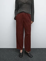 Low-rise cropped suede leather trousers