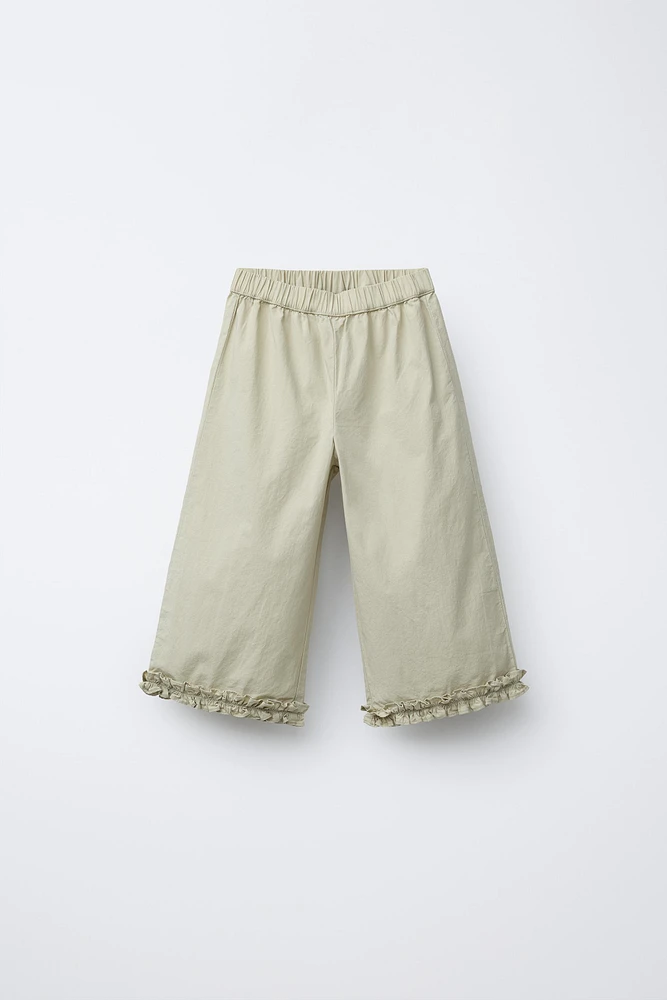 RUFFLED POPLIN PANTS