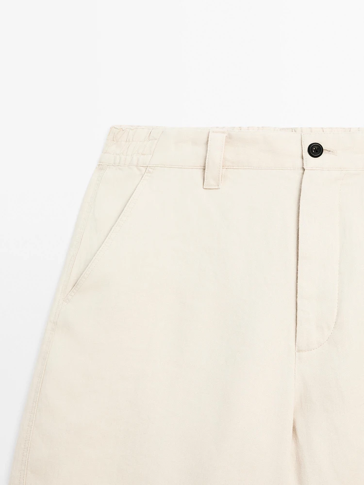 100% linen darted Bermuda shorts