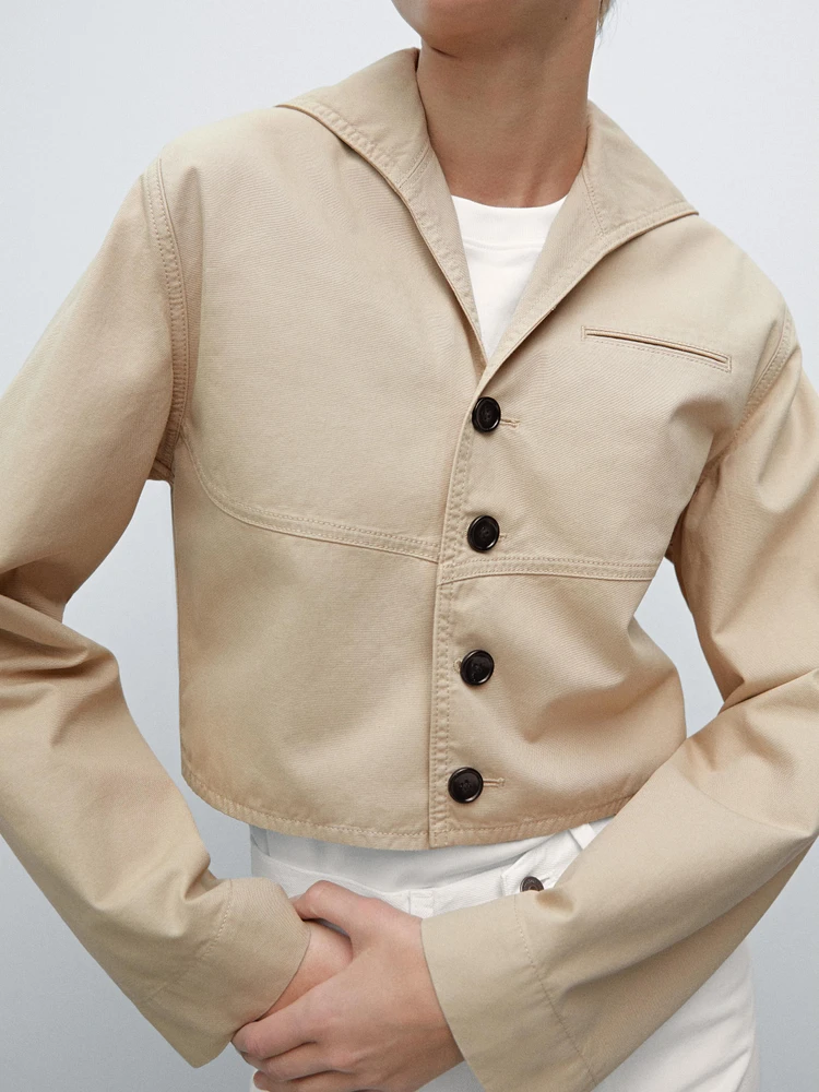 Short cotton jacket with sailor collar