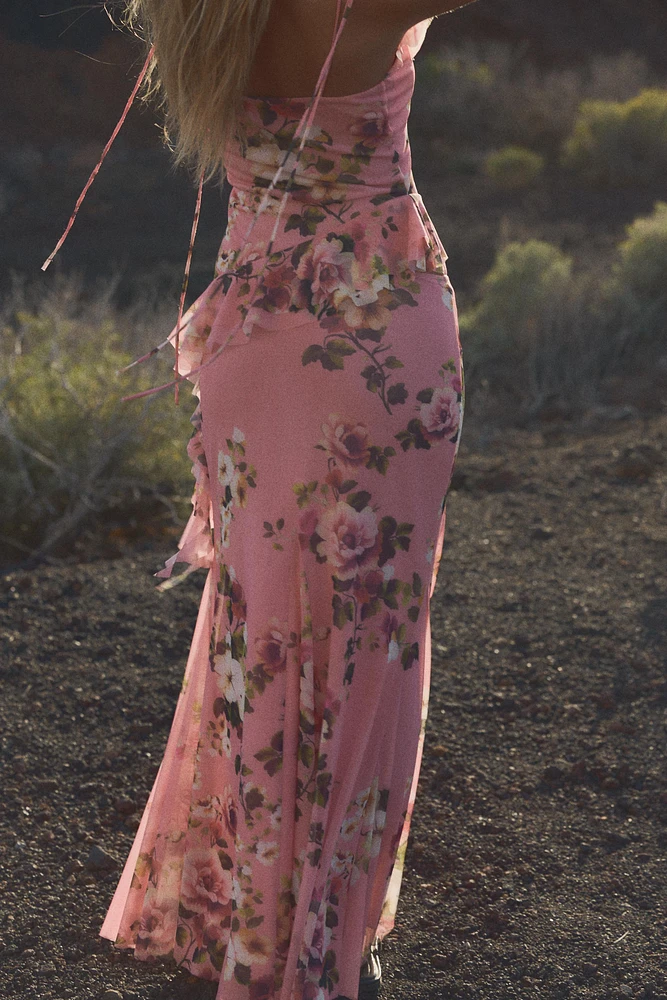 PRINTED TULLE MAXI SKIRT