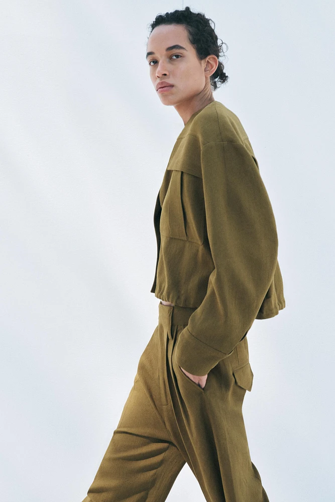 PANTALON À PINCES EN MÉLANGE DE LIN COLLECTION ZW