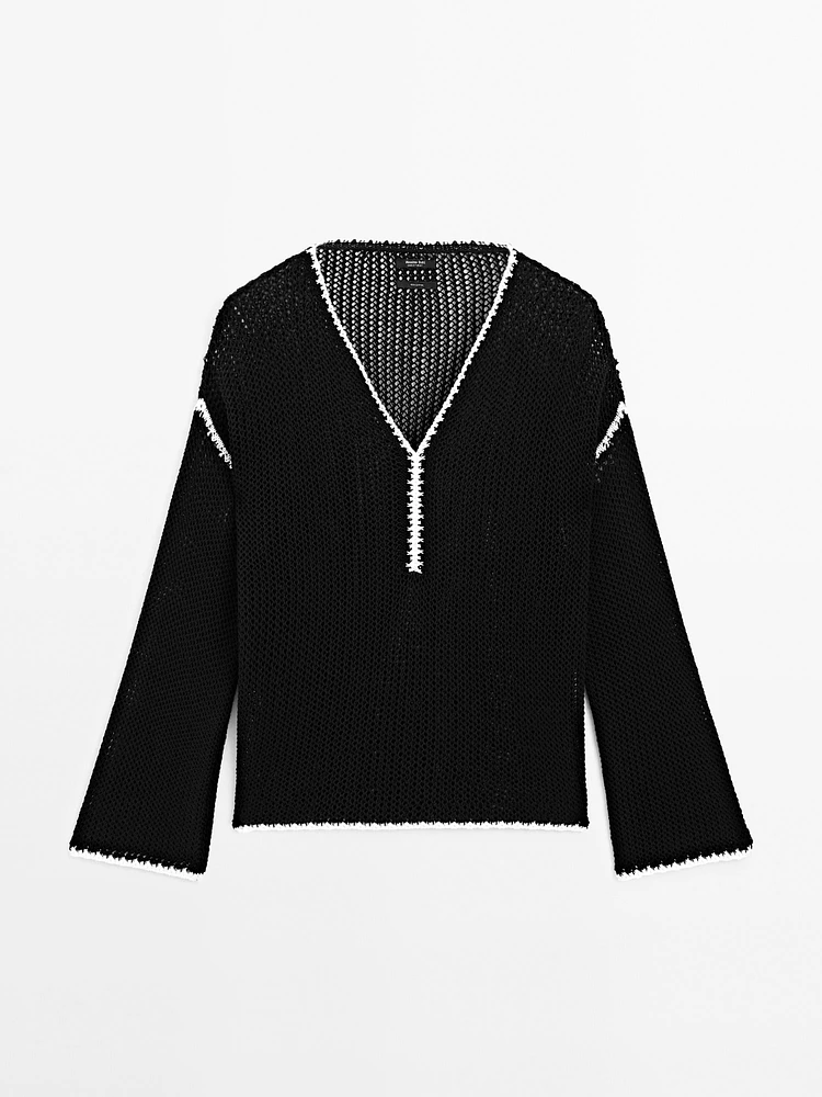 Pull crochet ajouré 100 % coton