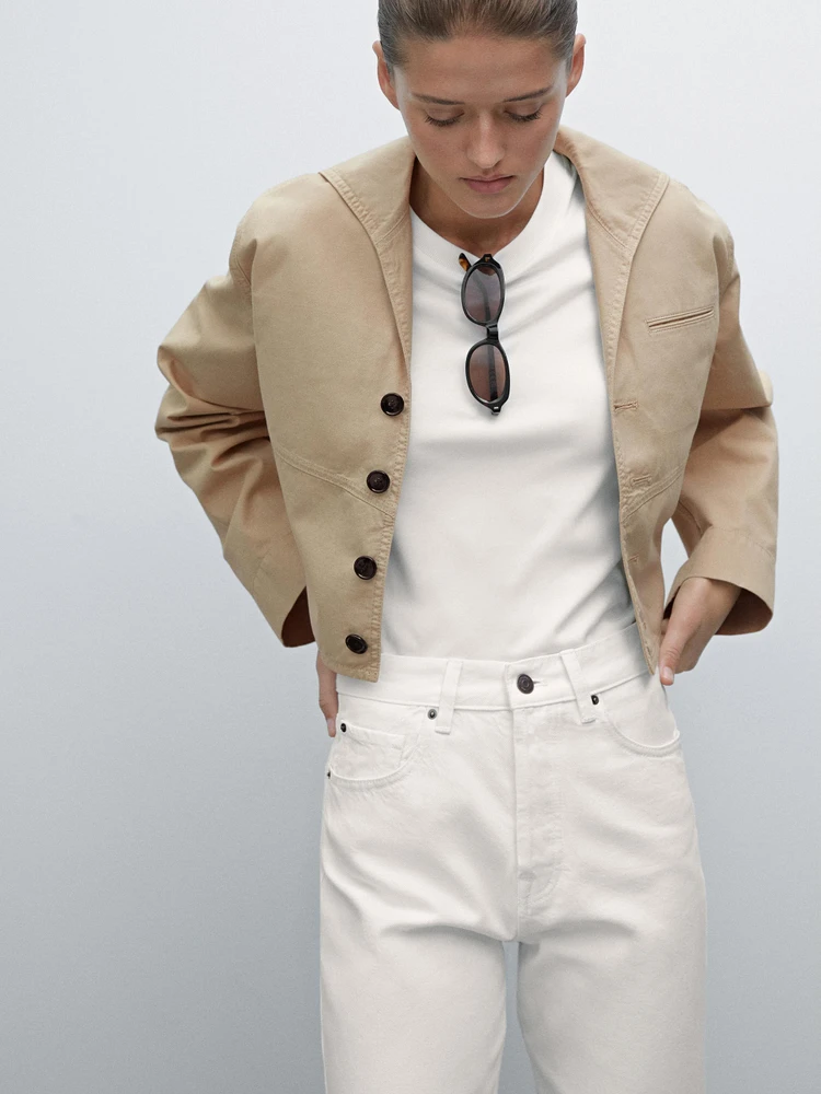 Short cotton jacket with sailor collar