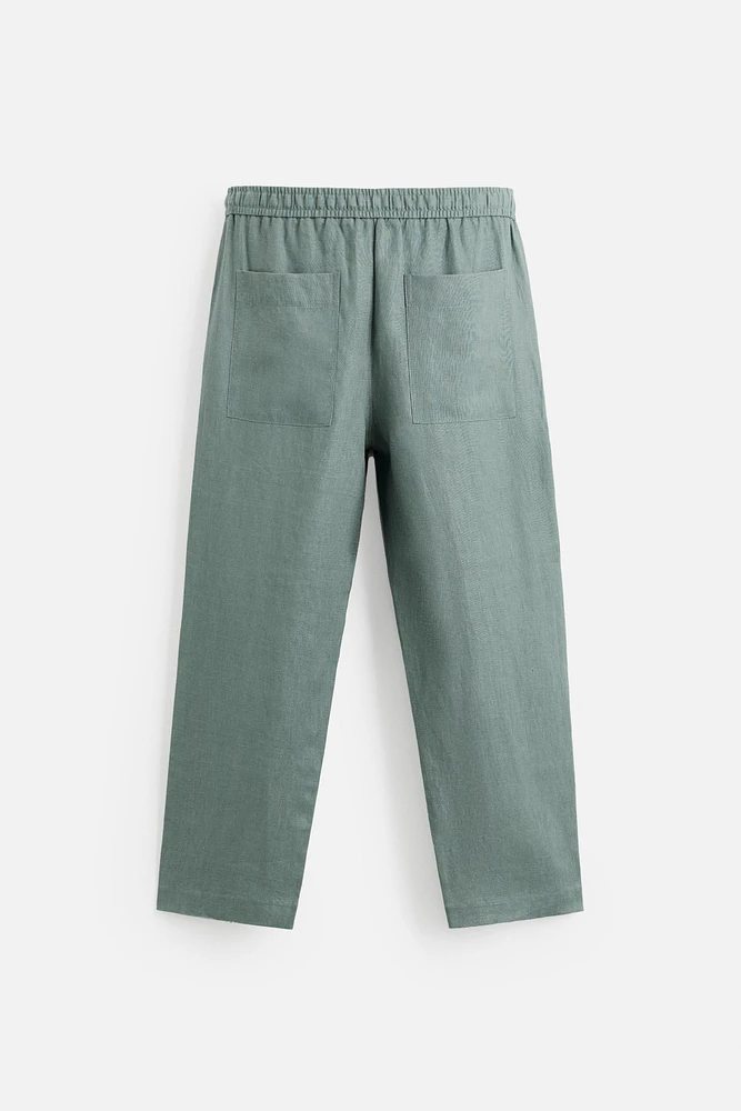 100% LINEN REGULAR FIT PANTS