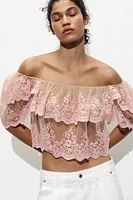 EMBROIDERED RUFFLED TOP